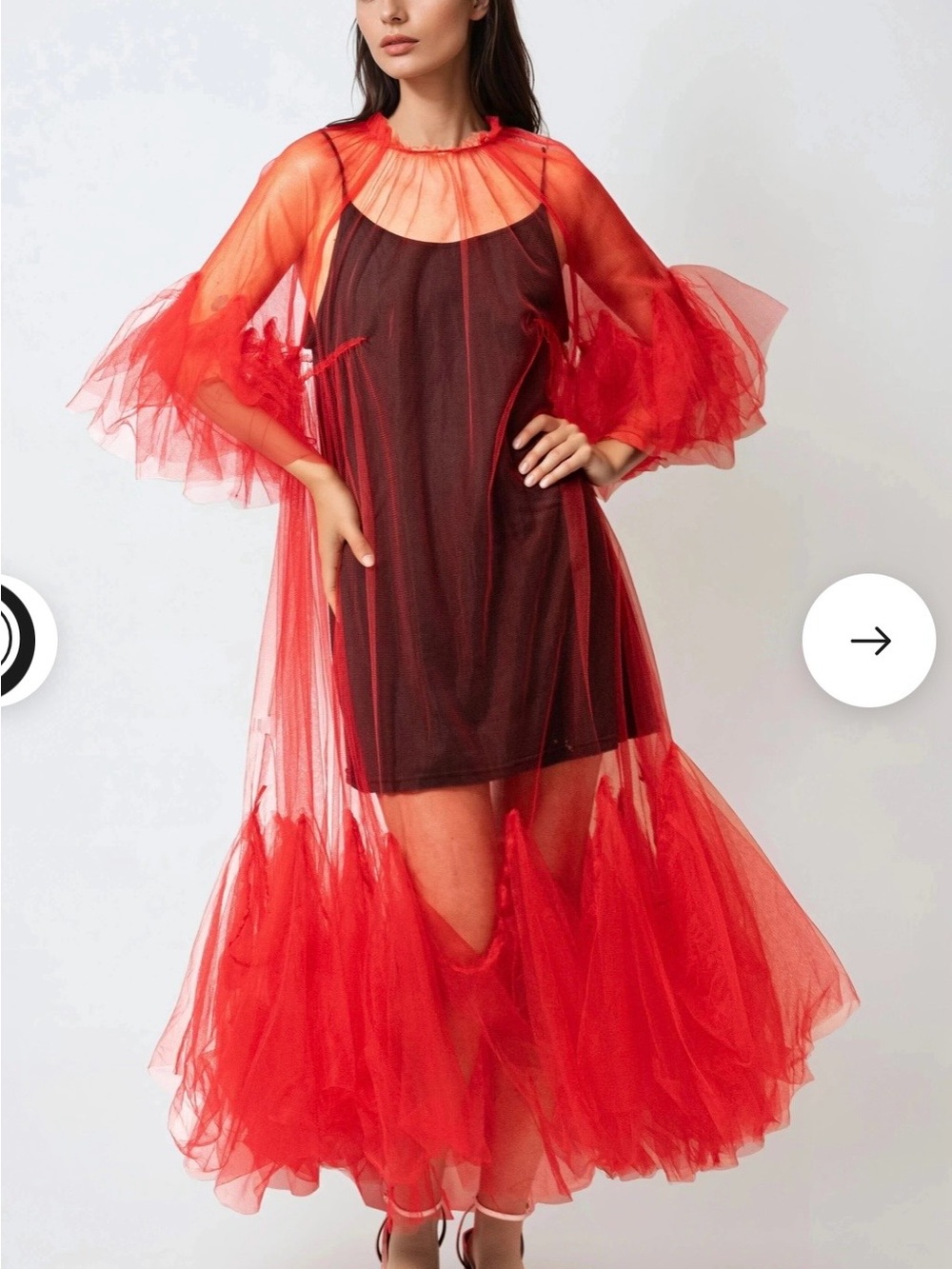 Kate Hewko Sheer Red Tulle Overlay Dress